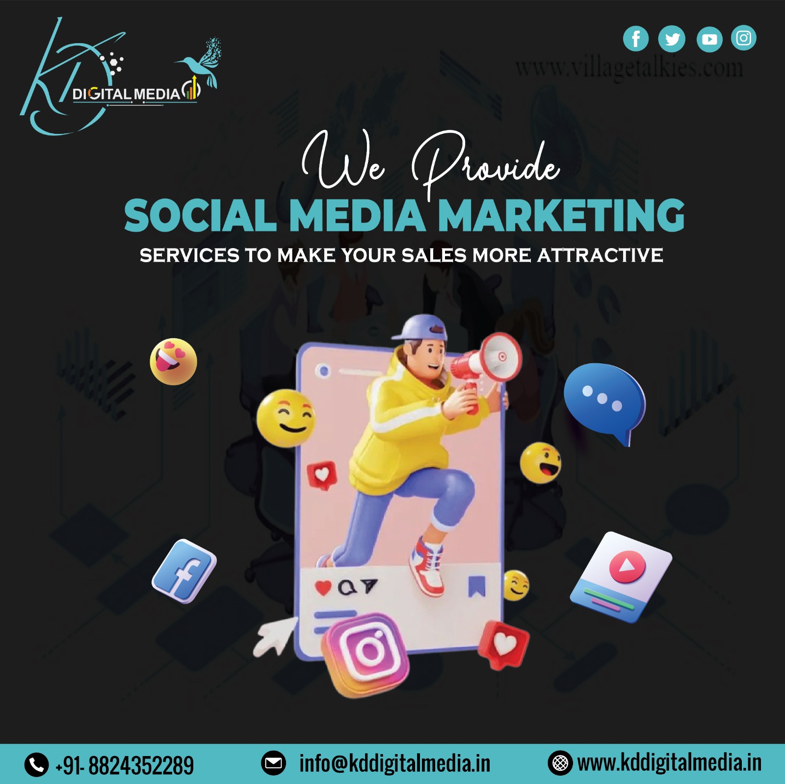 “KD Digital Media's creative visual showcasing social media marketing strategy for growing online presence of local businesses.”